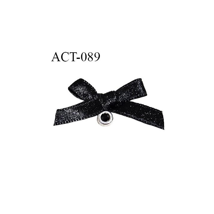 Noeud lingerie 23 mm haut de gamme en satin couleur noir largeur 23 mm avec un pendentif strass prix à l'unité