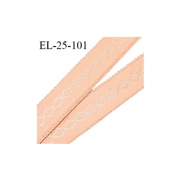 Elastique 24 mm bretelle et lingerie avec motif brodé couleur pêche très doux au toucher fabriqué en France prix au mètre