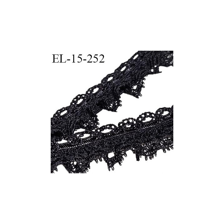 Elastique 15 mm froufrou dentelle couleur noir largeur de l'élastique 7 mm largeur totale 15 mm prix au mètre