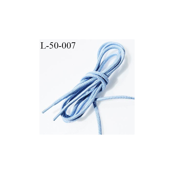 Lacet rond 50 cm couleur bleu ciel diamètre 2.5 mm longueur 45 cm embout gainé prix pour une paire