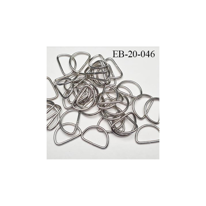 Boucle étrier anneau demi rond métal couleur chrome foncé largeur extérieur 25 mm intérieur 20 mm hauteur 15 mm prix à la pièce