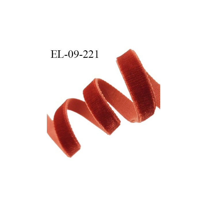 Elastique ruban velours 9 mm couleur rouille largeur 9 mm allongement + 70% prix au mètre