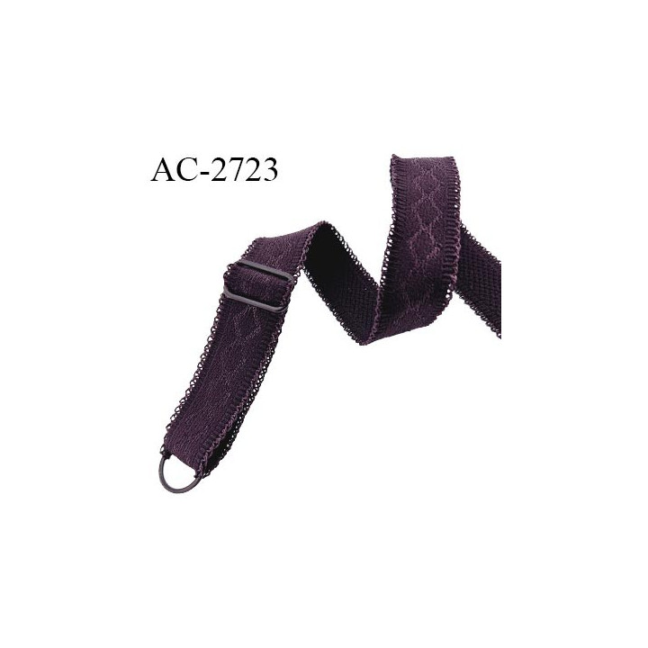 Bretelle lingerie SG 19 mm très haut de gamme couleur aubergine avec 1 barrette et 1 anneau largeur 19 mm longueur 37 cm