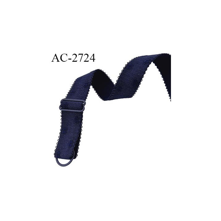 Bretelle lingerie SG 20 mm très haut de gamme couleur bleu marine avec plumetis avec 1 barrette et 1 anneau