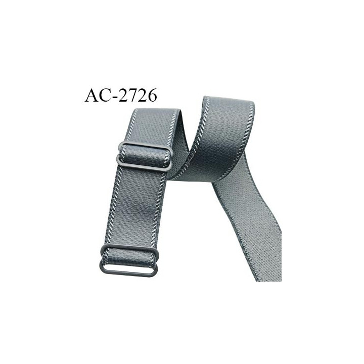 Bretelle lingerie SG 25 mm très haut de gamme couleur GRIS avec 2 barrettes largeur 25 mm longueur 38 cm