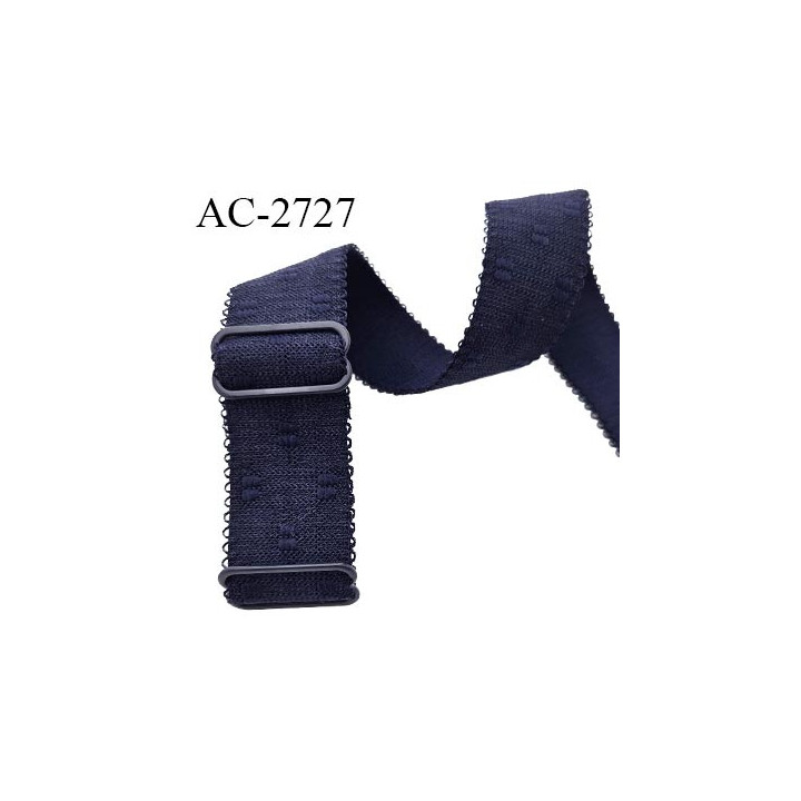Bretelle lingerie SG 25 mm très haut de gamme couleur bleu marine avec motifs plumetis avec 2 barrettes largeur 25 mm