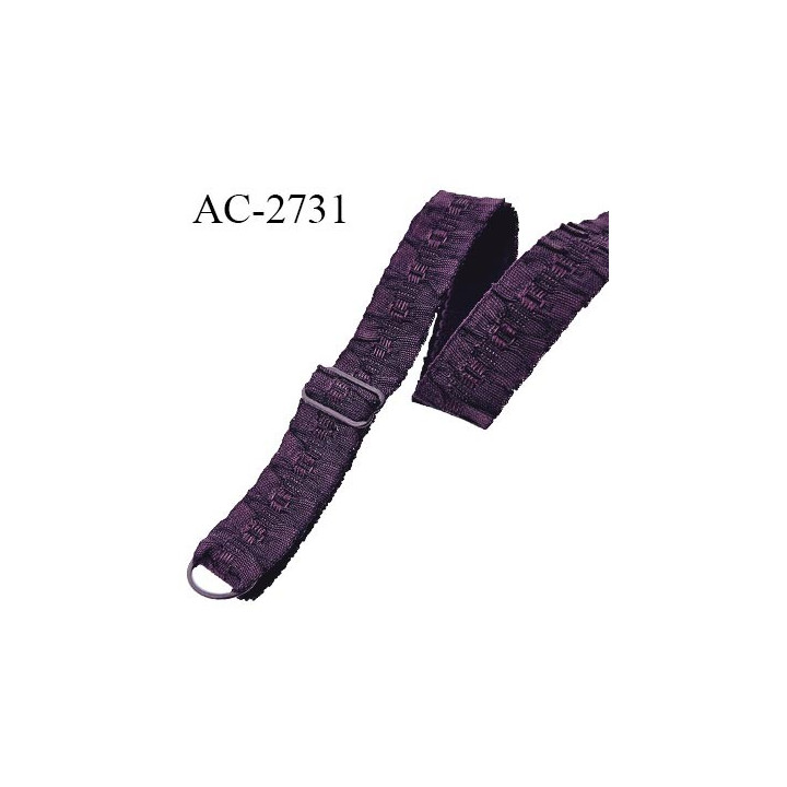 Bretelle lingerie SG 19 mm très haut de gamme couleur violet aubergine avec 1 barrette et 1 anneau largeur 19 mm longueur 37 cm