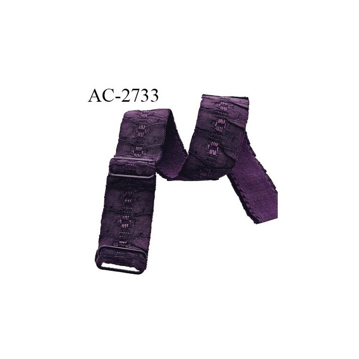 Bretelle lingerie SG 25 mm très haut de gamme couleur violet aubergine avec 2 barrettes largeur 25 mm longueur 31 cm