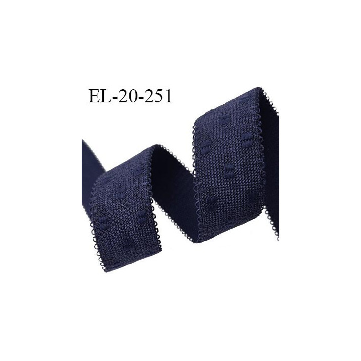 Elastique lingerie 20 mm couleur bleu avec plumetis largeur 20 mm allongement +30% prix au mètre