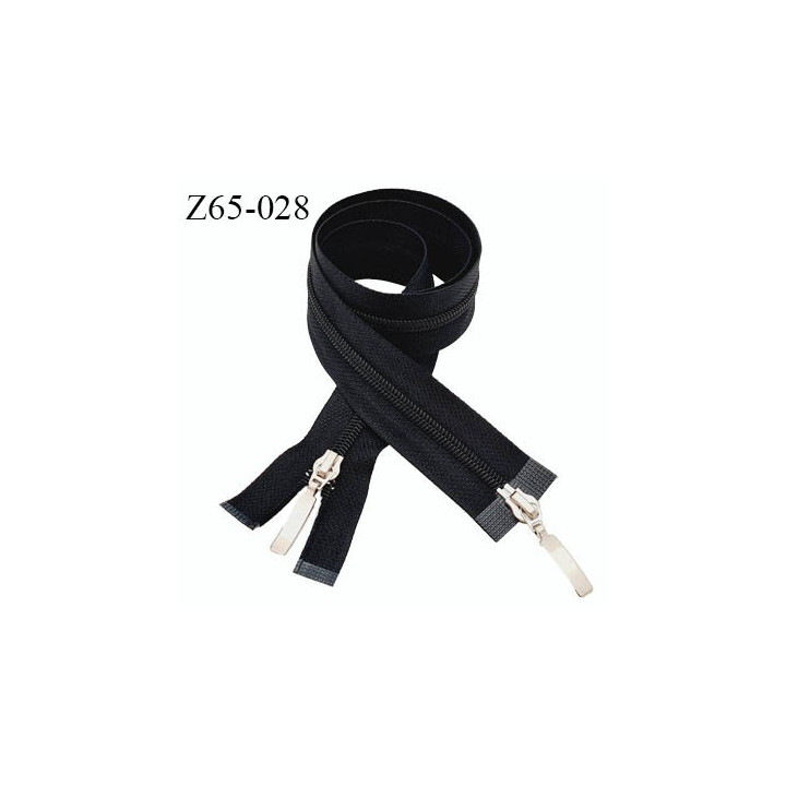 Fermeture zip 65 cm double curseurs couleur noir largeur 2.8 cm longueur 65 cm prix à la pièce