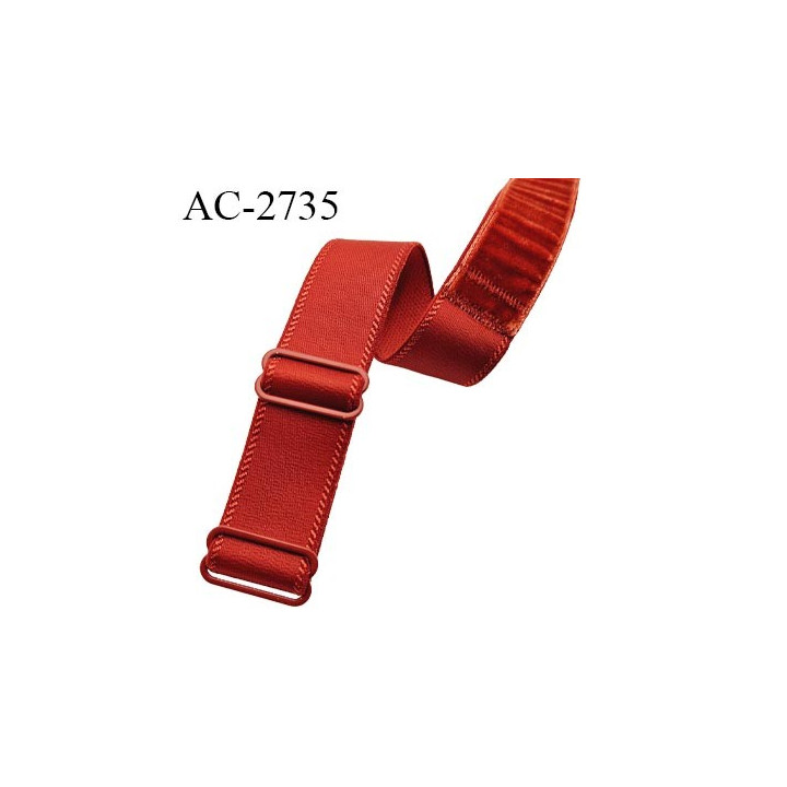Bretelle lingerie SG 25 mm très haut de gamme couleur rouge avec effet velours sur la moitié de la bretelle avec 2 barrettes