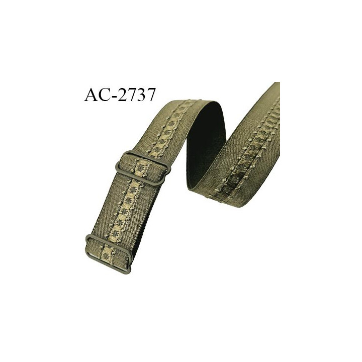 Bretelle lingerie SG 25 mm très haut de gamme couleur vert kaki avec 2 barrettes largeur 25 mm longueur 31 cm