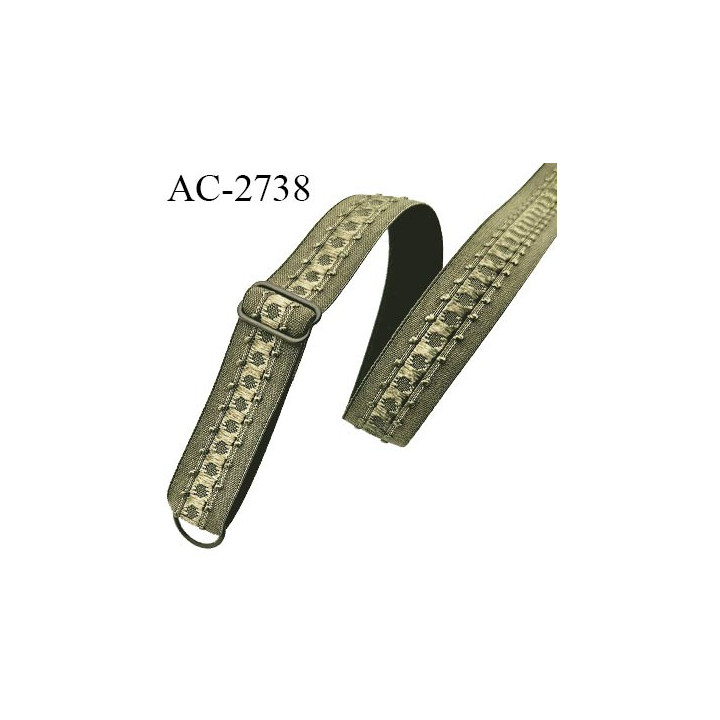 Bretelle lingerie SG 16 mm très haut de gamme couleur vert kaki avec 1 barrette et 1 anneau largeur 16 mm longueur 35 cm
