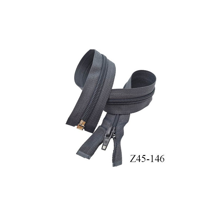 Fermeture zip blanche longueur 45 cm couleur noir séparable largeur 3.2 cm largeur de glissière spirale 6 mm curseur métal
