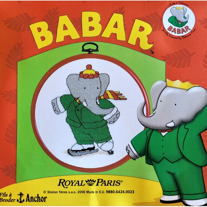 kit à broder ROYAL PARIS avec cadre/tambour Babar l'éléphant