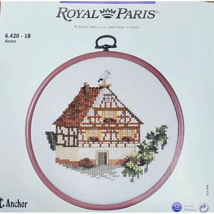 kit à broder ROYAL PARIS avec cadre/tambour thème Alsace