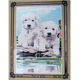 canevas 30x40 marque SEG DE PARIS thème animaux chien golden retriever DUO AU JARDIN