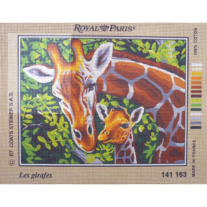 canevas 30x40 marque ROYAL PARIS  thème les girafes dimension 30 centimètres par 40 centimètres 100 % coton
