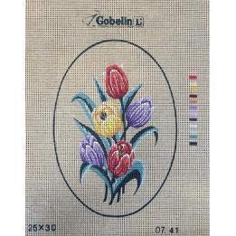 canevas 25X30 GOBELIN thème FLEURS LES TULIPES dimension 25 cm 30 cm 100 % coton