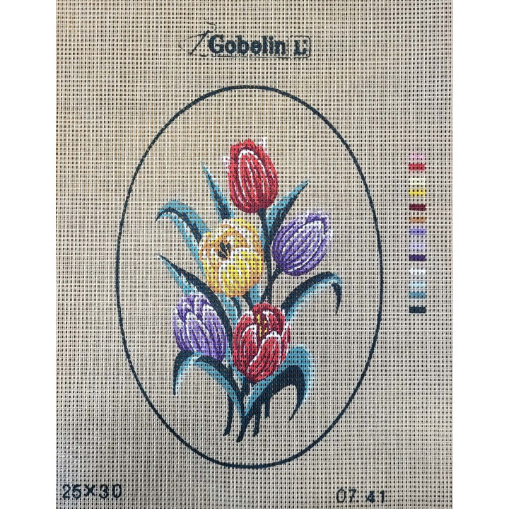 canevas 25X30 GOBELIN thème FLEURS LES TULIPES dimension 25 cm 30 cm 100 % coton