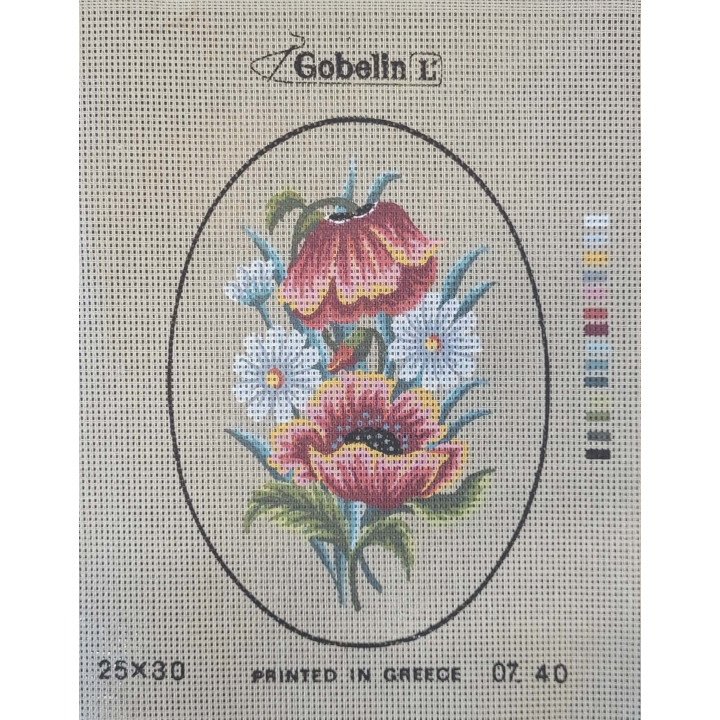 canevas 25X30 GOBELIN thème FLEURS dimension 25 cm 30 cm 100 % coton