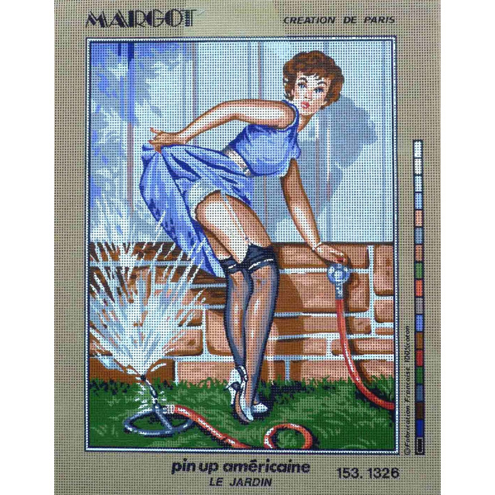 Canevas à broder 40 x 50 cm marque MARGOT création de Paris Pin up américaine le jardin