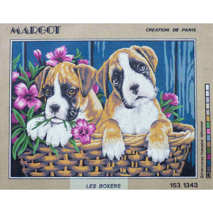 Canevas à broder 40 x 50 cm thème animal LES BOXERS marque MARGOT création de Paris