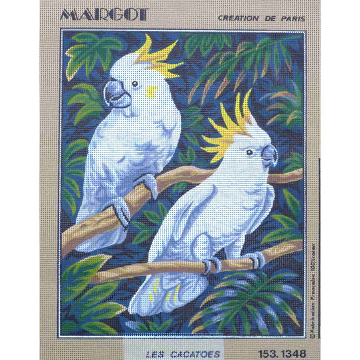 Canevas à broder LES CACATOES thème oiseaux 40 x 50 cm marque MARGOT création de Paris
