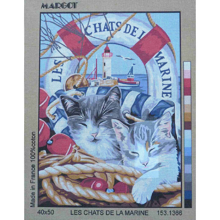 Canevas à broder 40 x 50 cm LES CHATS DE LA MARINE marque MARGOT création de Paris thème animaux