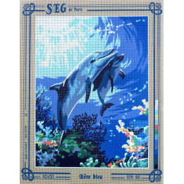 Canevas à broder 40 x 50 cm thème dauphins marque SEG de Paris REVE BLEU