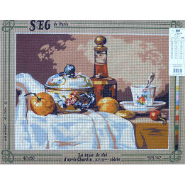 Canevas à broder 40 x 50 cm marque SEG de Paris thème nature morte LA TASSE DE THE