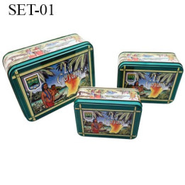 Le set de 3 boites gigogne en métal la grande 19x13x7 cm la moyenne 14X10X5.5 cm la petite 12X9X4 cm