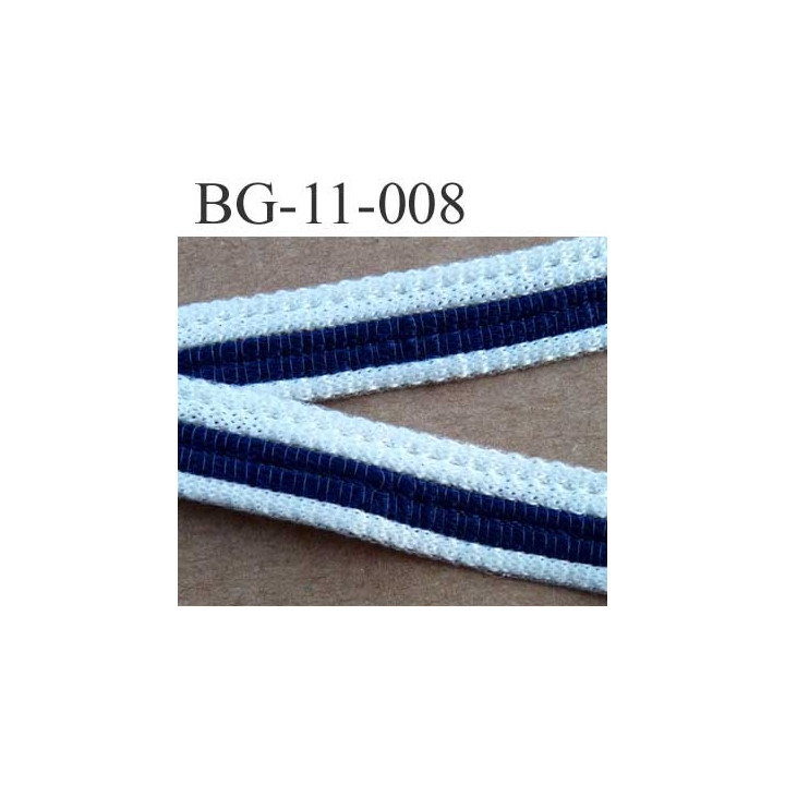 galon biais ruban synthétique  largeur 11 mm couleur blanc et bleu  vendu au mètre