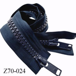 Fermeture zip 70 cm couleur bleu double curseur longueur 70 cm largeur 4.2 cm zip moulée largeur 9 mm prix à l'unité