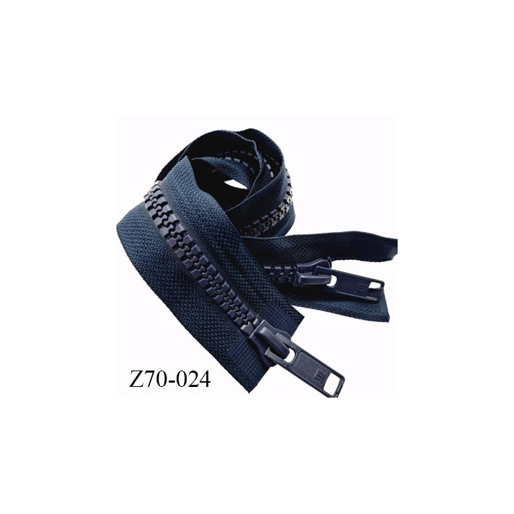 Fermeture zip 70 cm couleur bleu double curseur longueur 70 cm largeur 4.2 cm zip moulée largeur 9 mm prix à l'unité