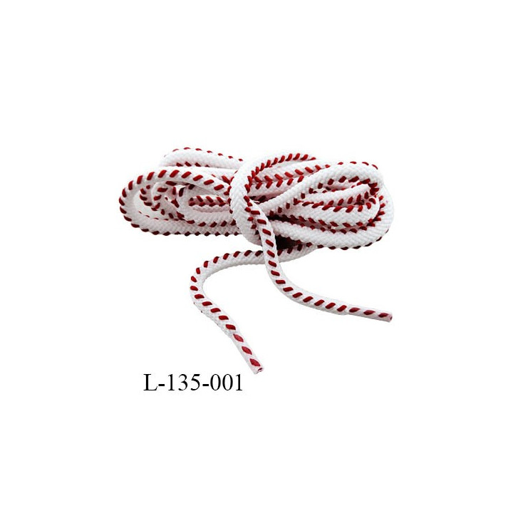 Lacet rond 140 cm couleur blanc et rouge diamètre 6 mm longueur 135 cm embout gainé prix pour une paire