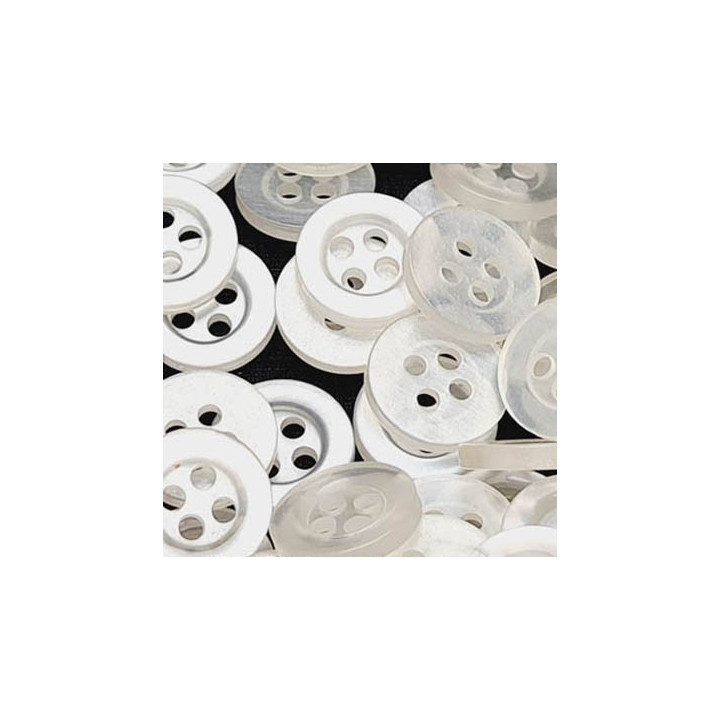 Le lot de 50 Boutons 11 millimètres pvc couleur transparent brillant 4 trous