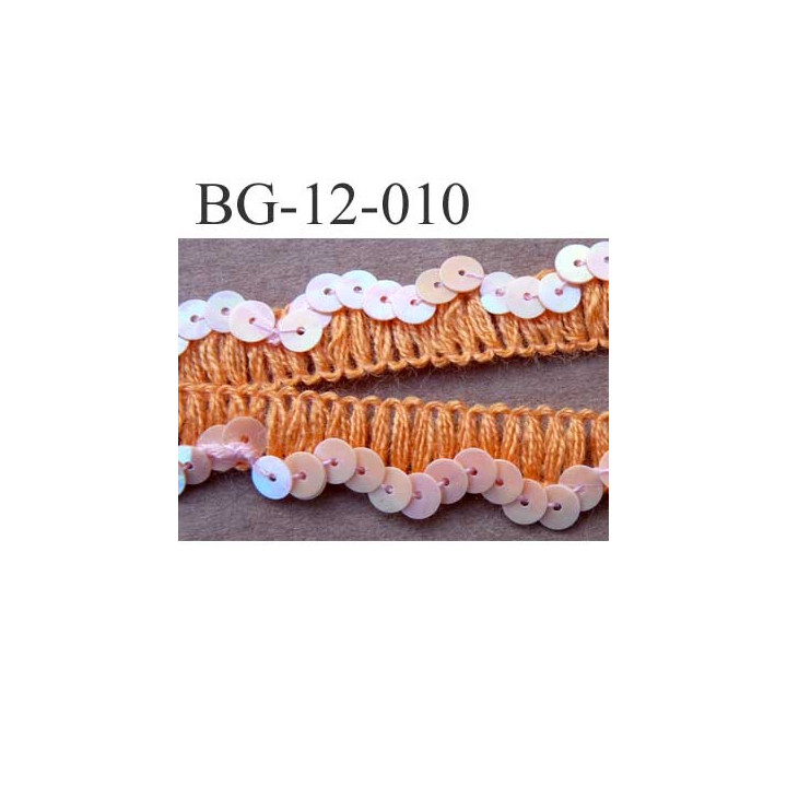 élastique galon ruban couleur orange avec des strass en forme de disque rond brillant largeur 8 mm vendu au mètre