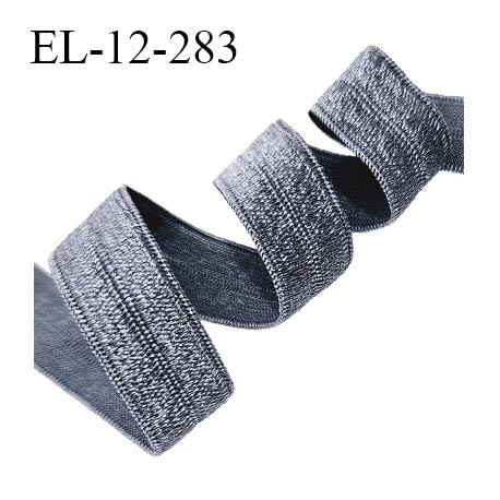 Elastique lingerie 12 mm pré plié couleur gris brillant largeur 12 mm allongement +140% prix au mètre