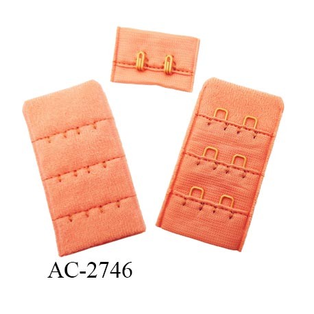 Agrafe attache rallonge extension de soutien gorge 3 rangés 2 crochets largeur 30 mm hauteur 55 mm couleur noir