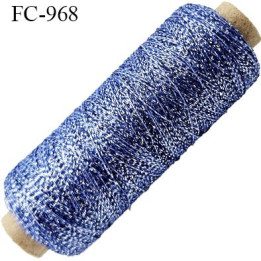 Bobine 500 m fil mousse polyamide et lurex n° 120 couleur bleu et argent longueur de 500 mètres bobiné en France