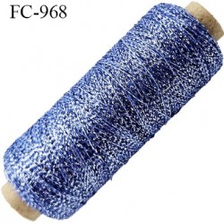 Bobine 500 m fil mousse polyamide et lurex couleur bleu et argent longueur de 500 mètres bobiné en France