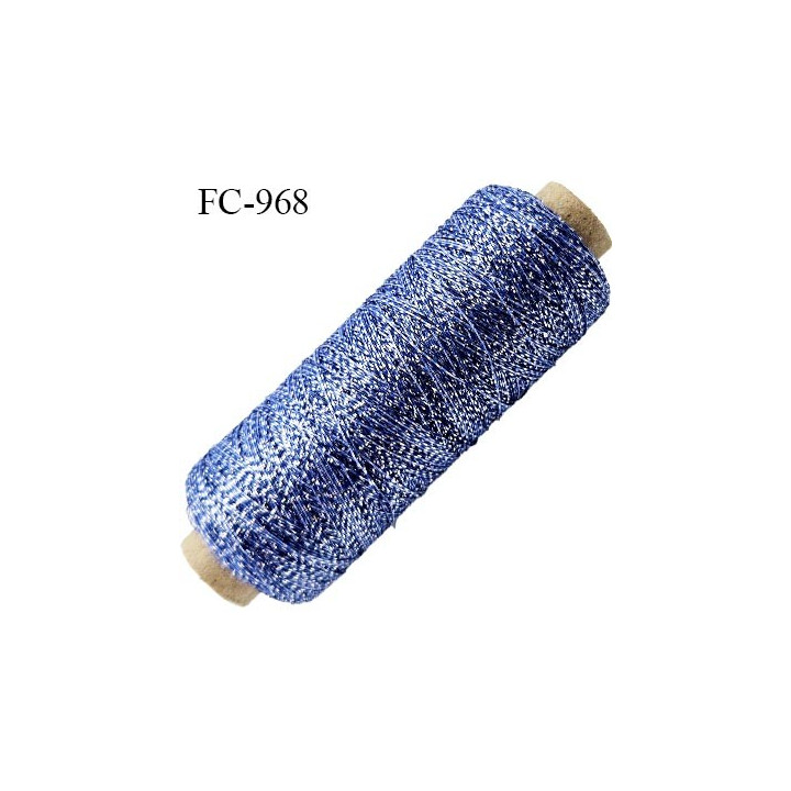 Bobine 500 m fil mousse polyamide et lurex couleur bleu et argent longueur de 500 mètres bobiné en France