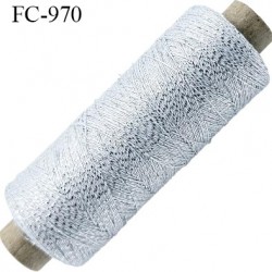 Bobine 500 m fil mousse polyamide et lurex n° 120 couleur gris et argent brillant longueur de 500 mètres bobiné en France