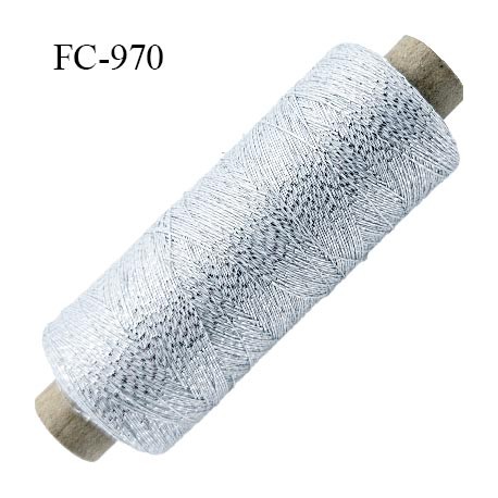 Bobine 500 m fil mousse polyamide et lurex n° 120 couleur gris et argent brillant longueur de 500 mètres bobiné en France