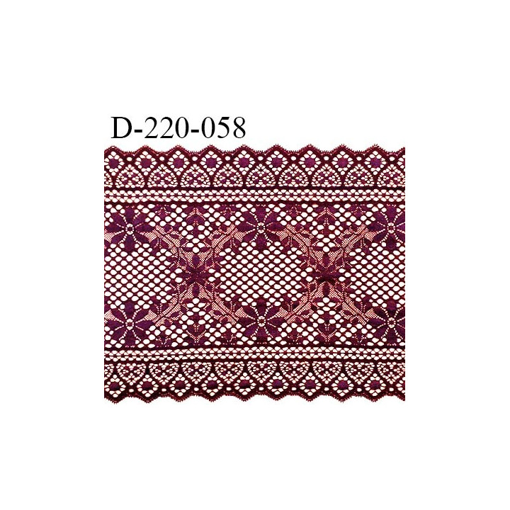 Dentelle 22 cm extensible couleur bordeaux ou grenat très haut de gamme largeur 22 centimètres très belle prix au mètre