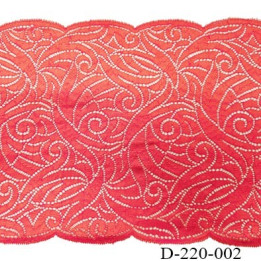 Dentelle 22 cm lycra brodé  très haut de gamme largeur 22 centimètres couleur rouge garance très belle prix au mètre