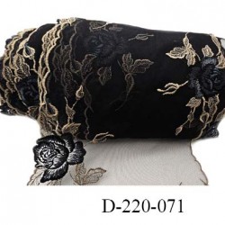 Dentelle 21 cm non extensible couleur noir taupe clair et bleu très haut de gamme 21 centimètres très belle prix au mètre