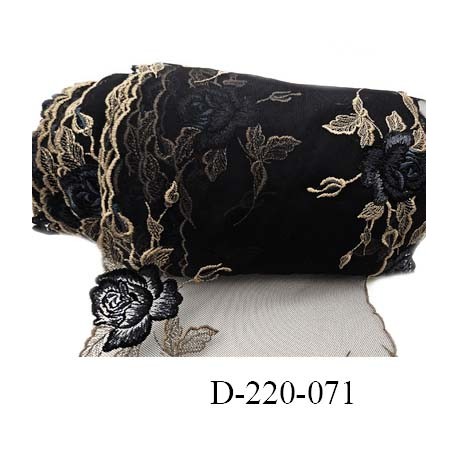 Dentelle 21 cm non extensible couleur noir taupe clair et bleu très haut de gamme 21 centimètres très belle prix au mètre