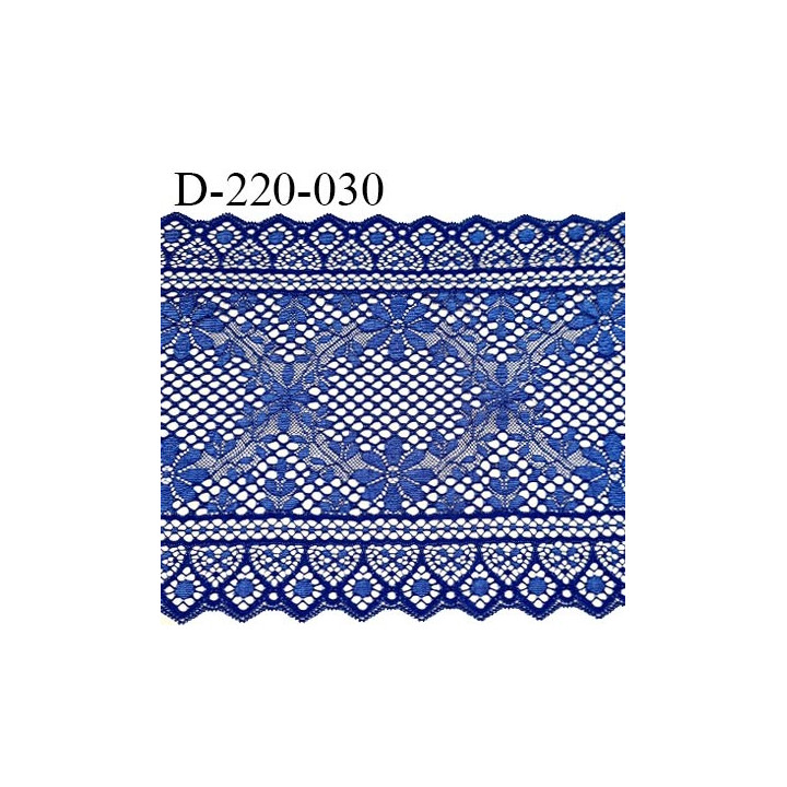 Dentelle 22 cm lycra brodée très haut de gamme largeur 22 centimètres couleur bleu très belle prix au mètre